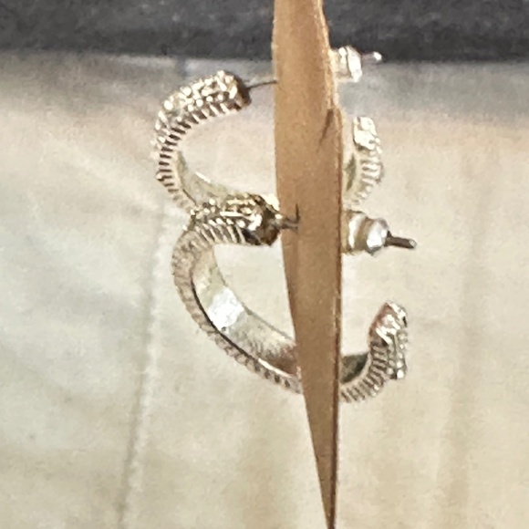 2/$15 Silver tone hoop earrings w/3round crystal stones on each hoop spaced out - Picture 3 of 15